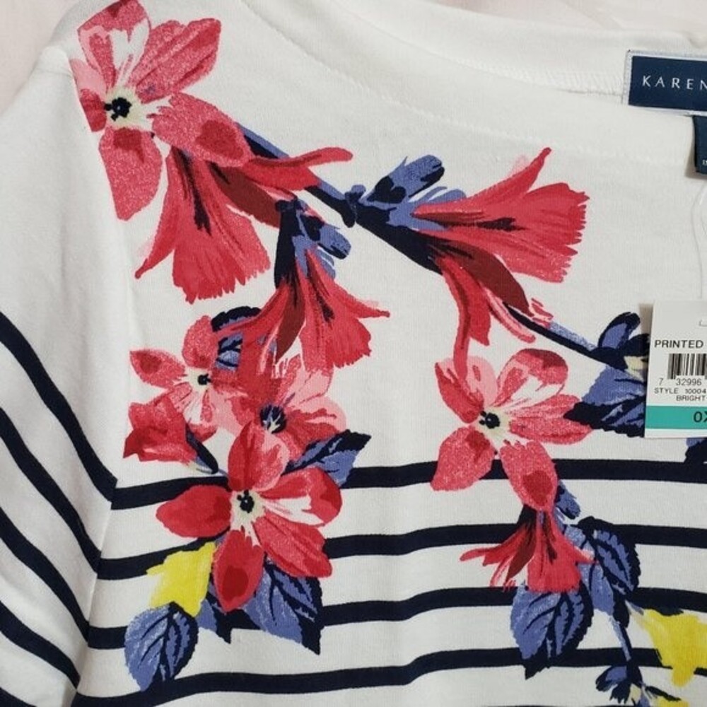 Karen Scott Floral Printed Boatneck Bright White (AI) - Picture 5 of 7